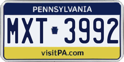 PA license plate MXT3992