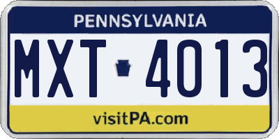 PA license plate MXT4013