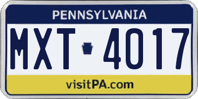 PA license plate MXT4017