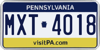 PA license plate MXT4018