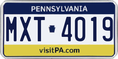PA license plate MXT4019