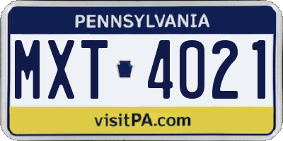 PA license plate MXT4021