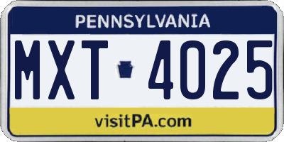 PA license plate MXT4025
