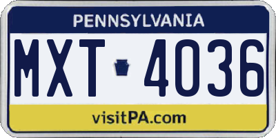 PA license plate MXT4036