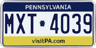 PA license plate MXT4039