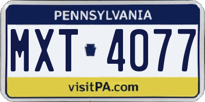 PA license plate MXT4077