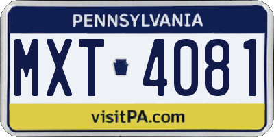 PA license plate MXT4081