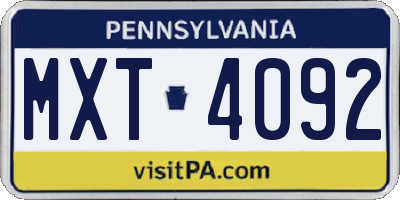 PA license plate MXT4092