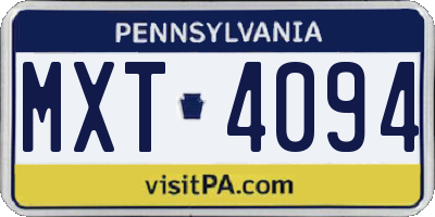 PA license plate MXT4094