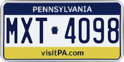 PA license plate MXT4098