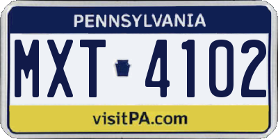 PA license plate MXT4102