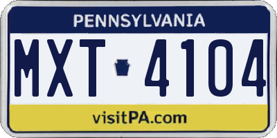 PA license plate MXT4104