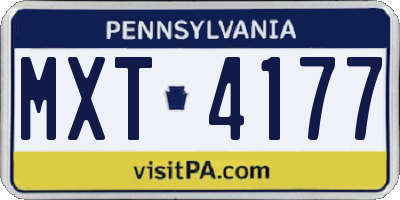 PA license plate MXT4177