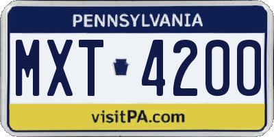 PA license plate MXT4200