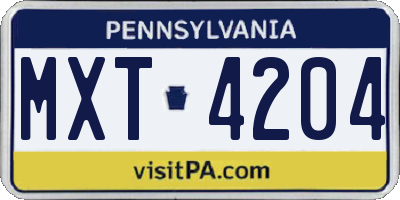 PA license plate MXT4204