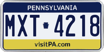 PA license plate MXT4218