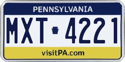 PA license plate MXT4221