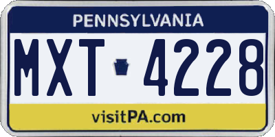 PA license plate MXT4228