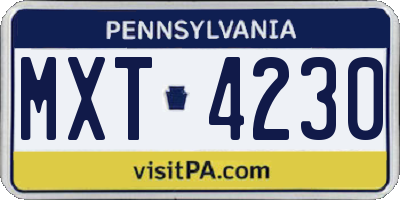 PA license plate MXT4230