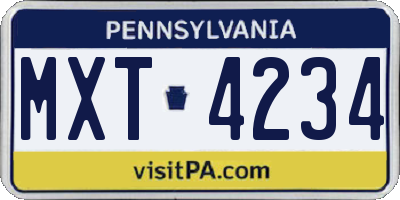 PA license plate MXT4234
