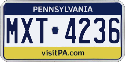 PA license plate MXT4236