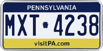 PA license plate MXT4238