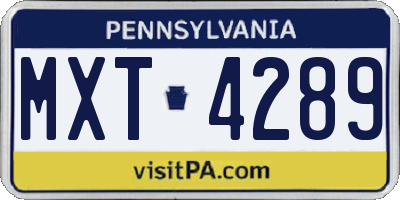 PA license plate MXT4289