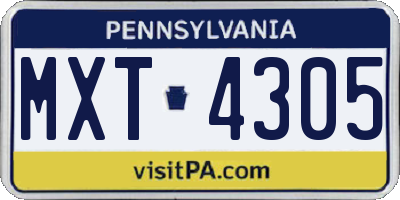 PA license plate MXT4305