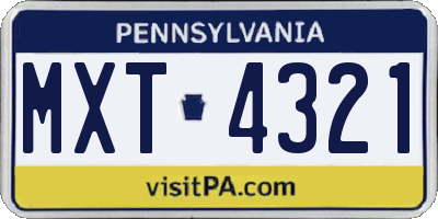 PA license plate MXT4321