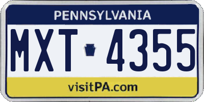 PA license plate MXT4355