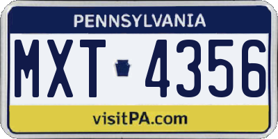 PA license plate MXT4356