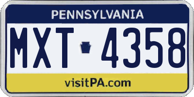 PA license plate MXT4358