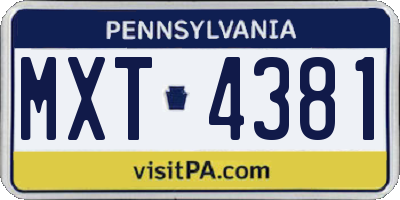PA license plate MXT4381
