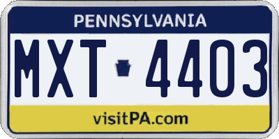 PA license plate MXT4403