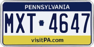 PA license plate MXT4647