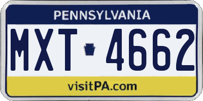 PA license plate MXT4662