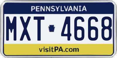 PA license plate MXT4668