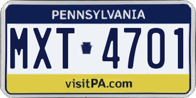 PA license plate MXT4701