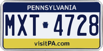 PA license plate MXT4728
