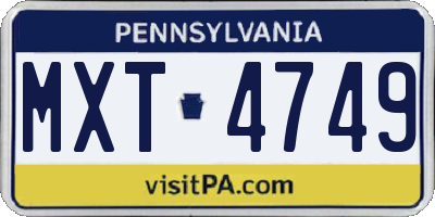 PA license plate MXT4749