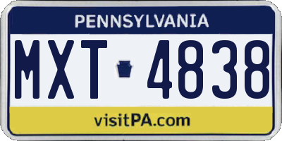 PA license plate MXT4838