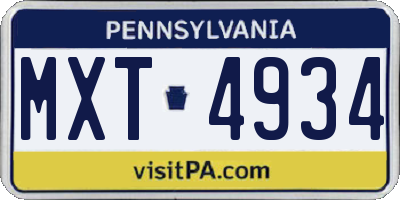 PA license plate MXT4934