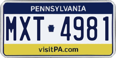 PA license plate MXT4981