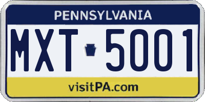 PA license plate MXT5001