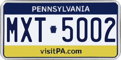 PA license plate MXT5002
