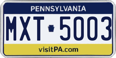 PA license plate MXT5003