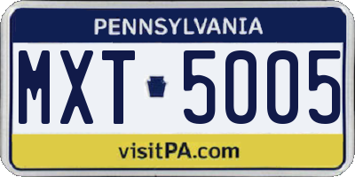 PA license plate MXT5005