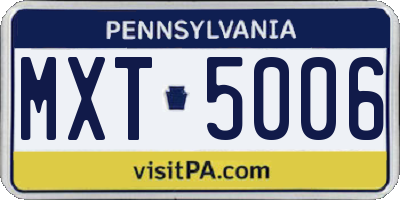 PA license plate MXT5006