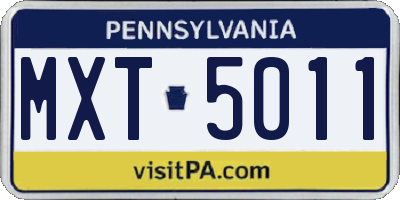 PA license plate MXT5011