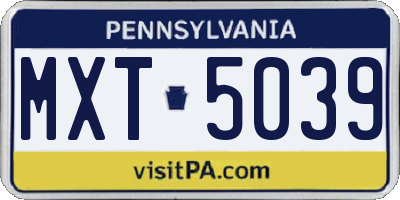 PA license plate MXT5039
